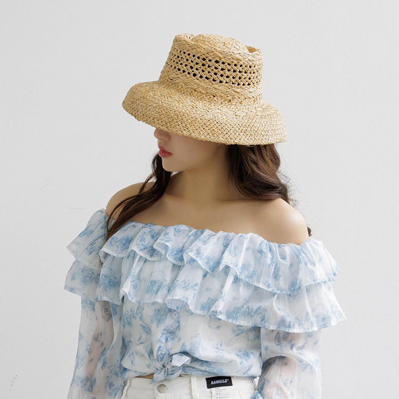 Hollow Circular Top with Hanging Eaves Style Straw  Hat