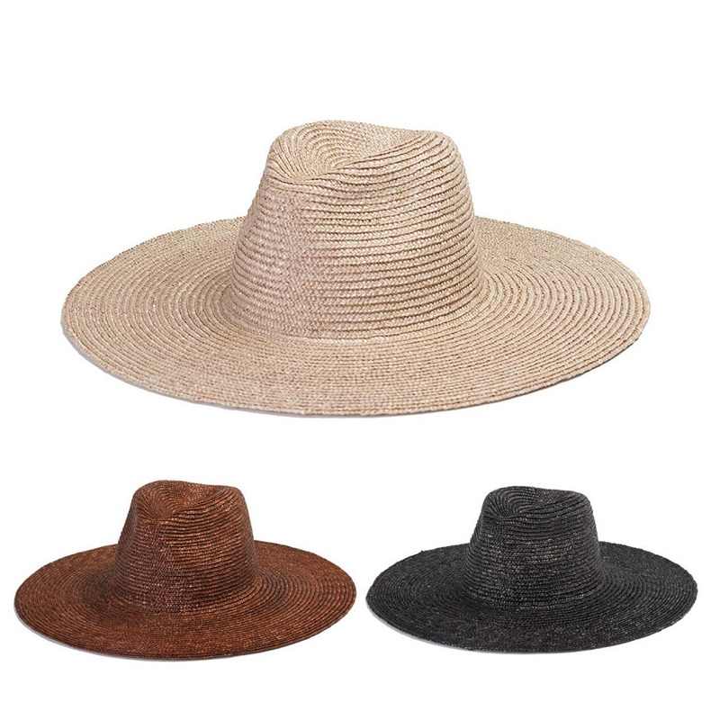 Simple Style Solid Color Large Brim Jazz Straw Hat