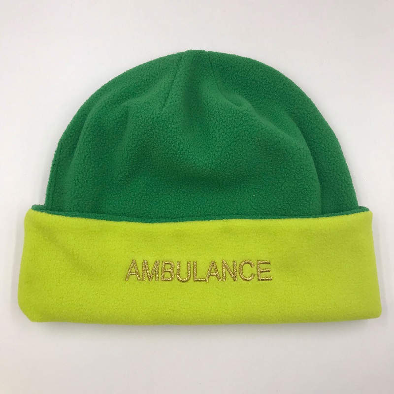 Reversible Polar Fleece Beanie with Gold thread Embroidery